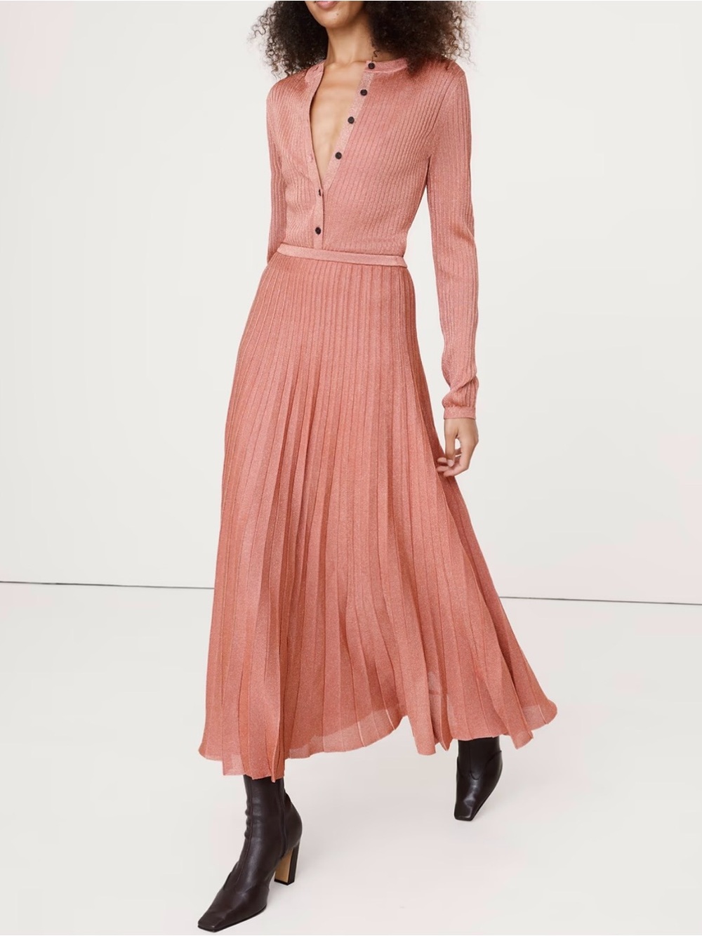 Banana Republic NWT Pleated Metallic Sweater Skirt M Medium Molten Copper Pink